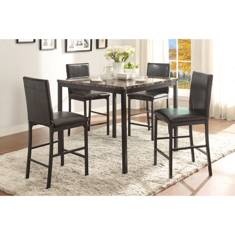 Counter Height Table 1 Piece Metal Frame Faux Mable Top Square Transitional Dining Room Furniture