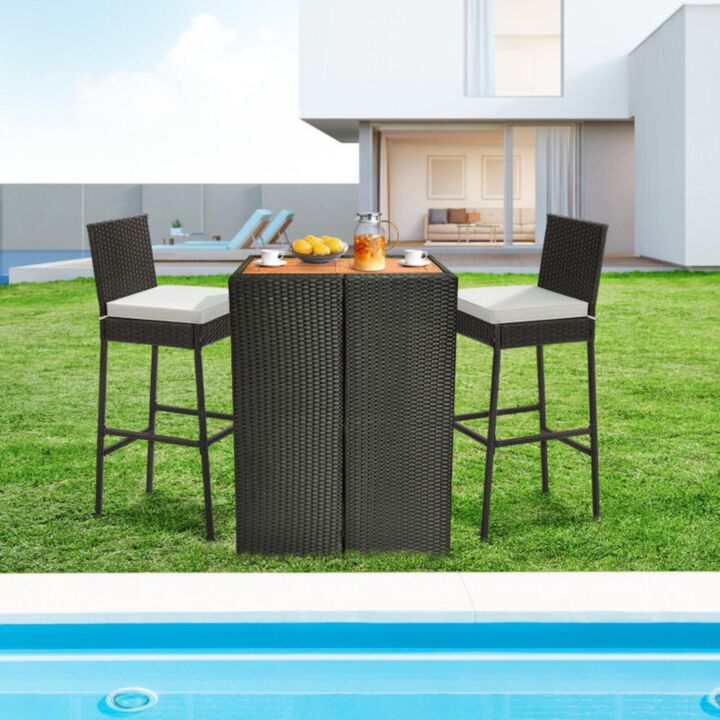 Hivvago Wicker Barstools with Seat Cushion and Footrest