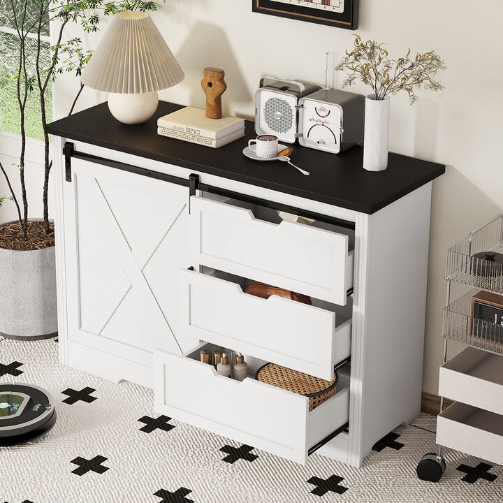 Merax Dining Sideboard Storage Cabinet with Silent Sliding Doors