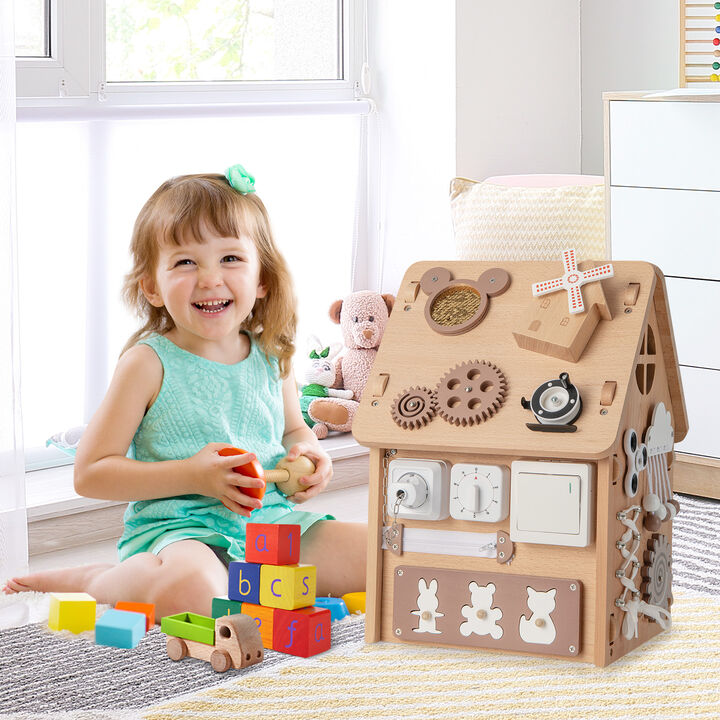 Multi-Purpose Busy House with Sensory Games and Interior Storage for Kids' Playtime