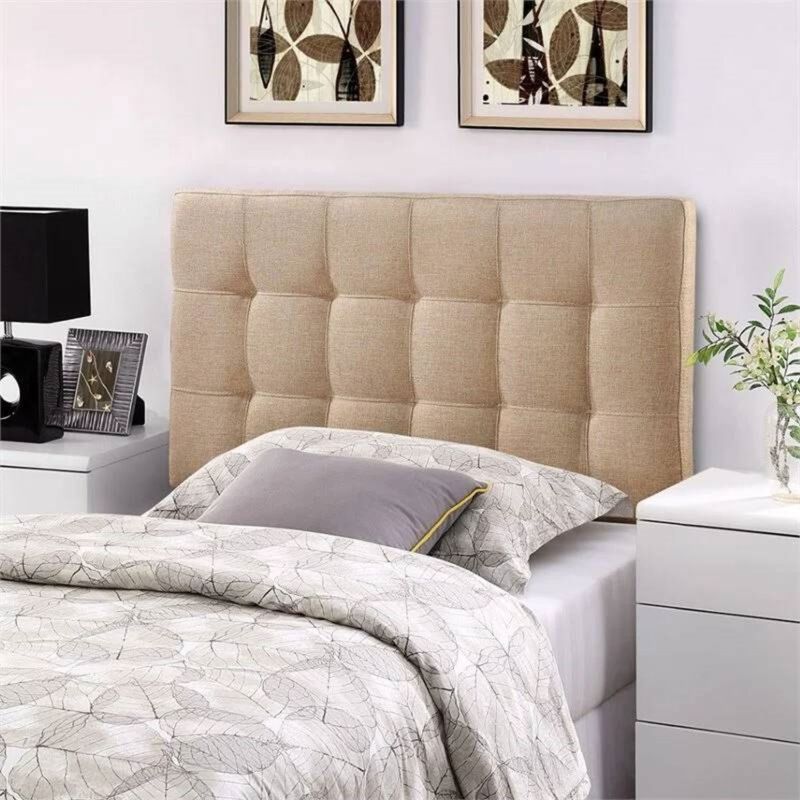QuikFurn Twin size Modern Beige Tan Taupe Fabric Tufted Upholstered Headboard