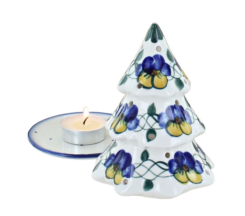 Blue Rose Polish Pottery Pansies Christmas Tree Luminary