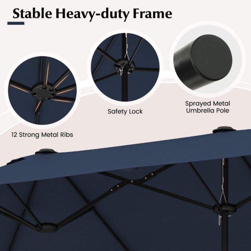 Hivvago 13 Feet Double-Sided Patio Twin Table Umbrella with Crank Handle