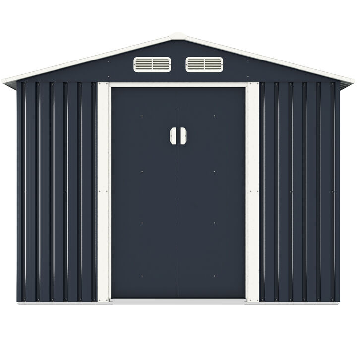 8’ x 8’ Outdoor Gable Steel Storage Shed Large Tool Organizer for Backyard Garden Furniture