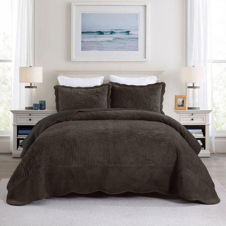 Marcielo 3 Pcs Soft and Plush Velvet Oversized Embroidery Soft and Plush Quilt Set