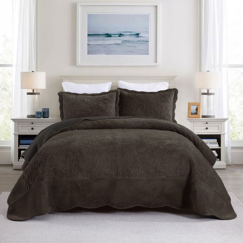 Marcielo 3 Pcs Soft and Plush Velvet Oversized Embroidery Soft and Plush Quilt Set