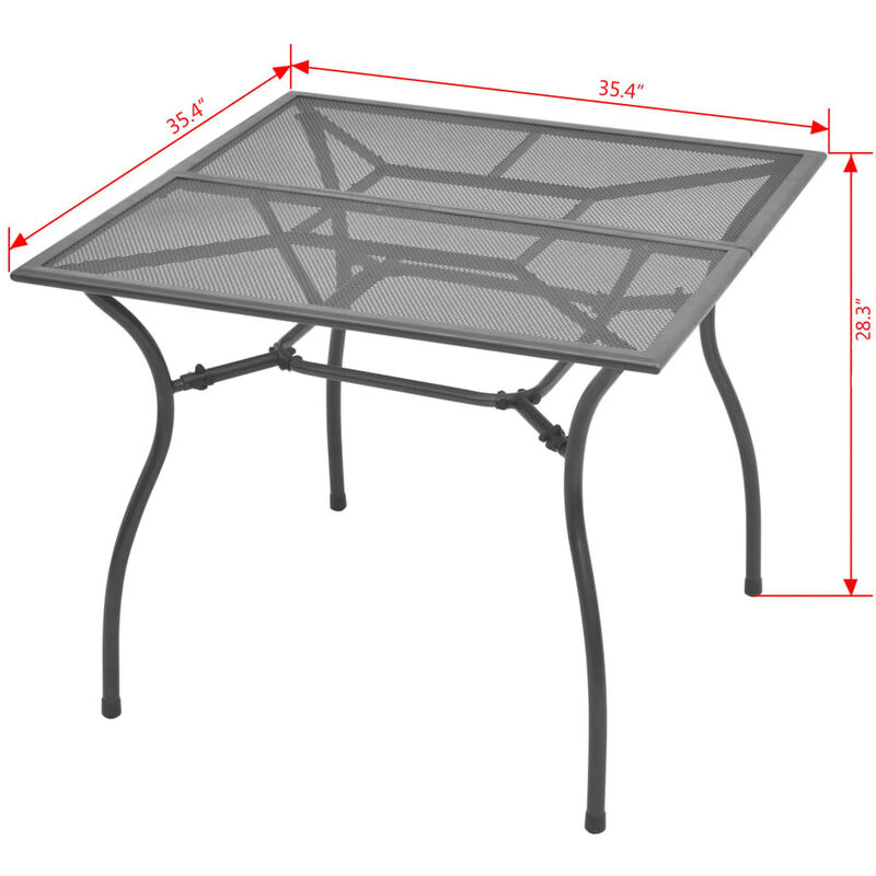 Outdoor Patio Dining Table, 35 Inch Square Mesh Top Classic Gray Metal - Benzara