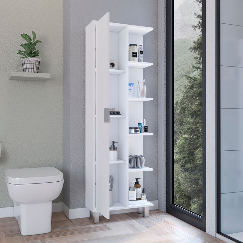 DEPOT E-SHOP Keller 63" H Linen Cabinet, with 1 door and 9 shelves, White,