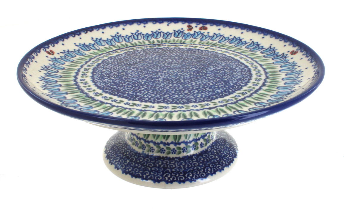 Blue Rose Polish Pottery Autumn Burst Cake Plate