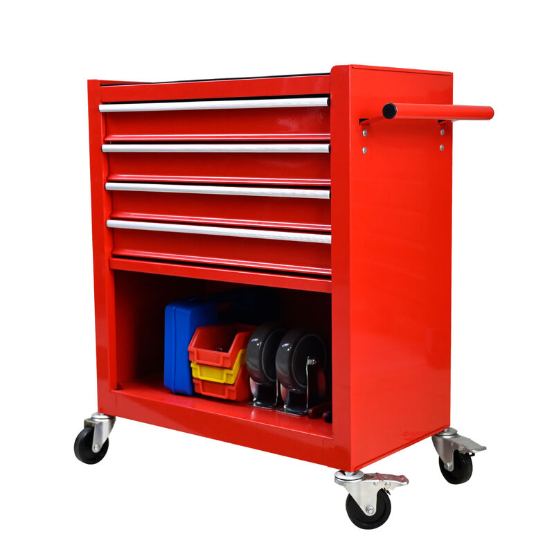 4 Drawers Multifunctional Red Tool Cart With Wheels