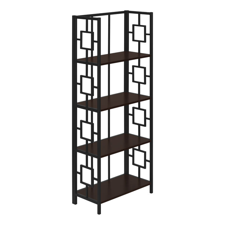 Monarch Specialties I 3617 Bookshelf, Bookcase, Etagere, 4 Tier, 62"H, Office, Bedroom, Metal, Laminate, Brown, Black, Contemporary, Modern