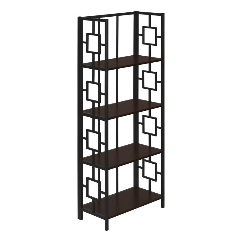 Monarch Specialties I 3617 Bookshelf, Bookcase, Etagere, 4 Tier, 62"H, Office, Bedroom, Metal, Laminate, Brown, Black, Contemporary, Modern