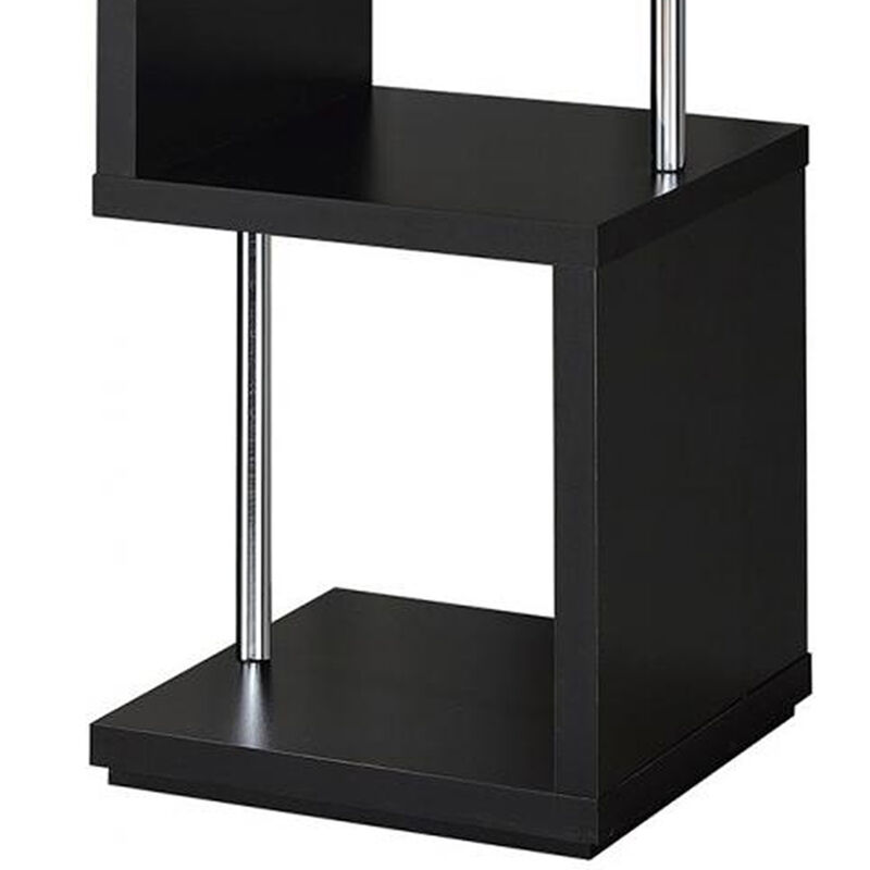 Well made Four Tier Wood And Metal Bookcase, Black-Benzara