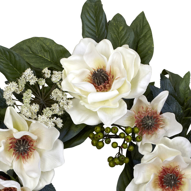 Nearly Natural 22-in Magnolia Wreath
