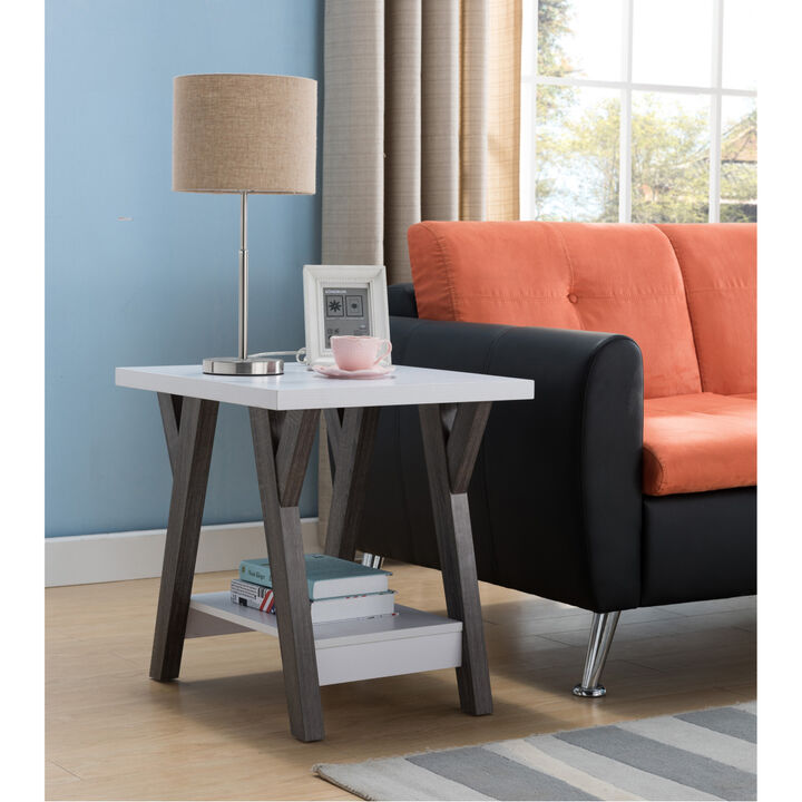 End Table White Distressed Grey