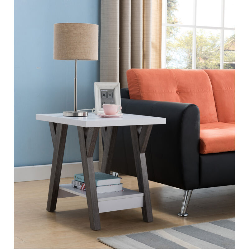 End Table White Distressed Grey