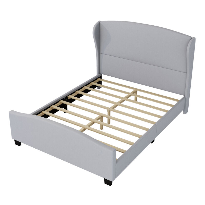 Merax High Headboard Wingback Linen Upholstered Platform Bed
