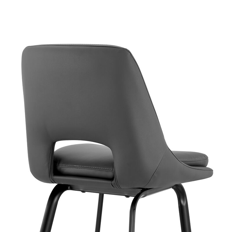 Carise Gray Faux Leather and Black Metal Swivel Bar Stool