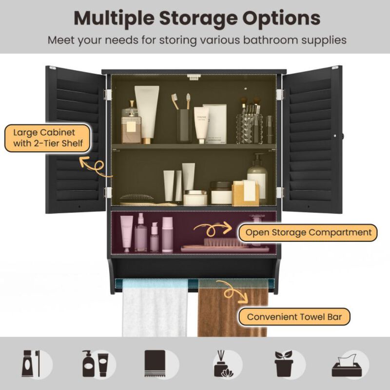 2-Doors Bathroom Wall-Mounted Medicine Cabinet with Towel Bar
