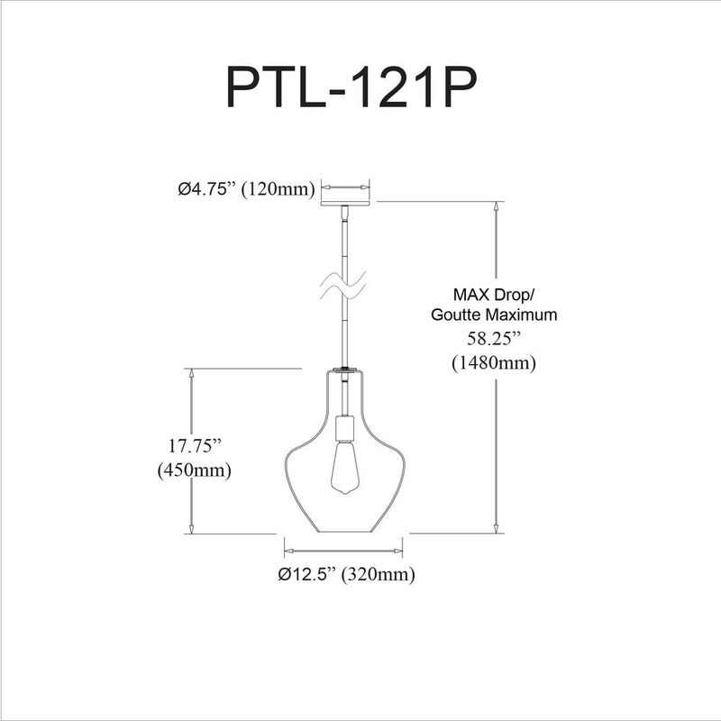 Dainolite 1LT Incandescent Pendant, MB, CLR Glass