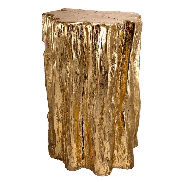 Kiny 20 Inch Accent Stool Table, Tree Trunk Design, Magnesium, Gold Finish - Benzara