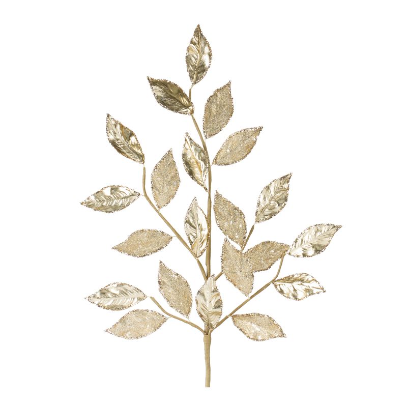 Set of 2 Glittered Leaf Sprays – Decorative Glittering Leaves for Holiday and Seasonal Arrangements
