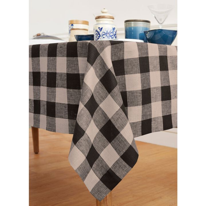 Solino Home 100% Pure Linen Tablecloth | Buffalo Check Dining Table Cloth