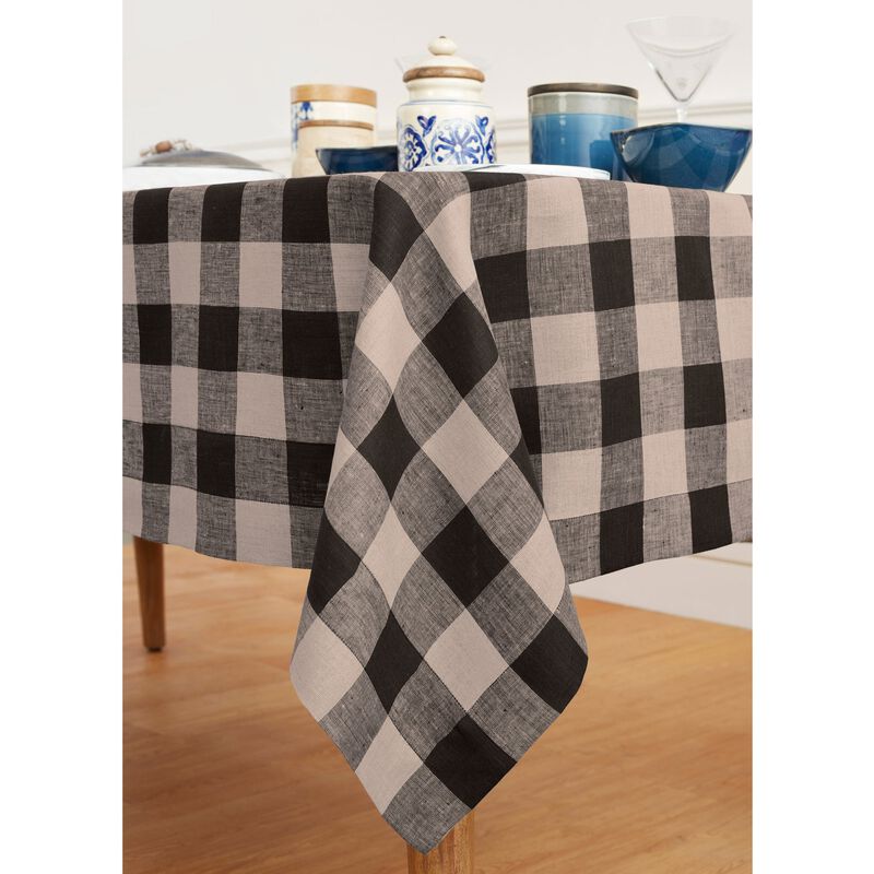 Solino Home 100% Pure Linen Tablecloth | Buffalo Check Dining Table Cloth