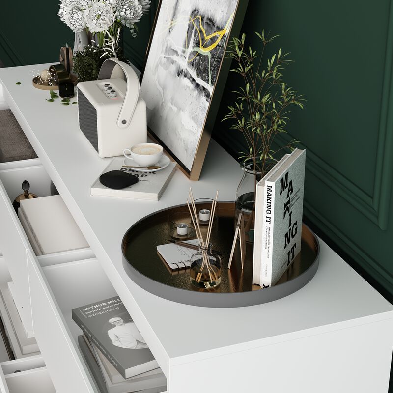 9-Drawer White Paint Finish Dresser Chest of Drawers 31.5 in. H x 63 in. W x 15.7 in. D