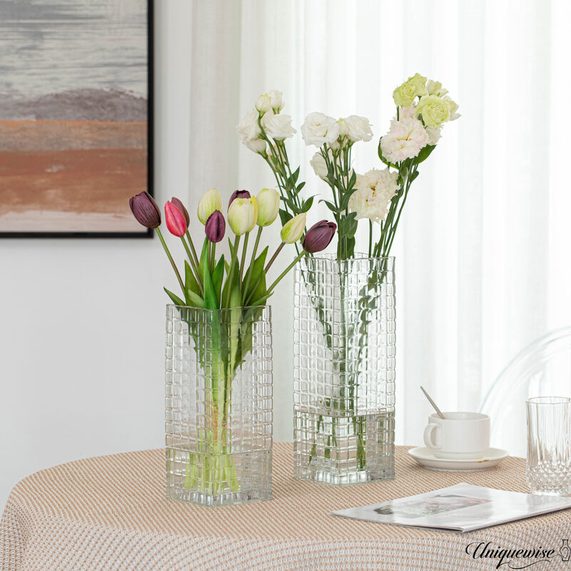 12-Inch Square Frosted Clear Glass Vase