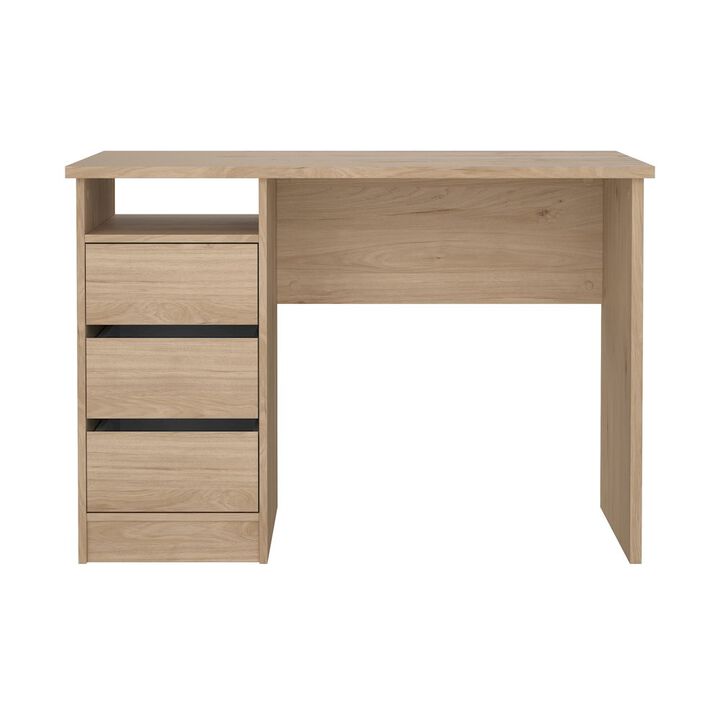 Tvilum Wes Home Office Writing Desk with 3 Drawers and Open Shelf, Jackson Hickory