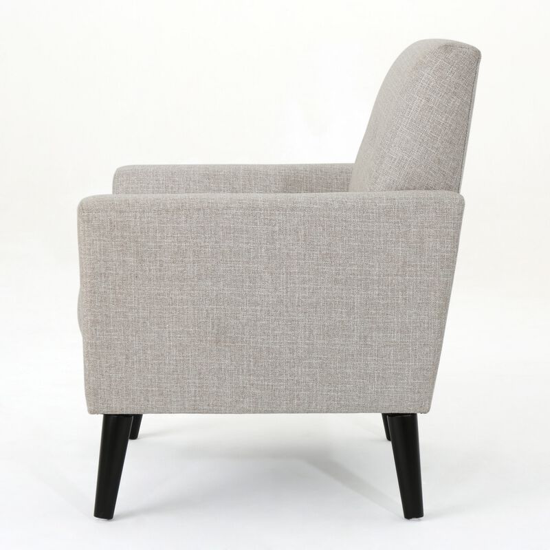 Accent Club Chair, Nailhead Trim Scrolled Arms, Birch Wood and Beige Fabric