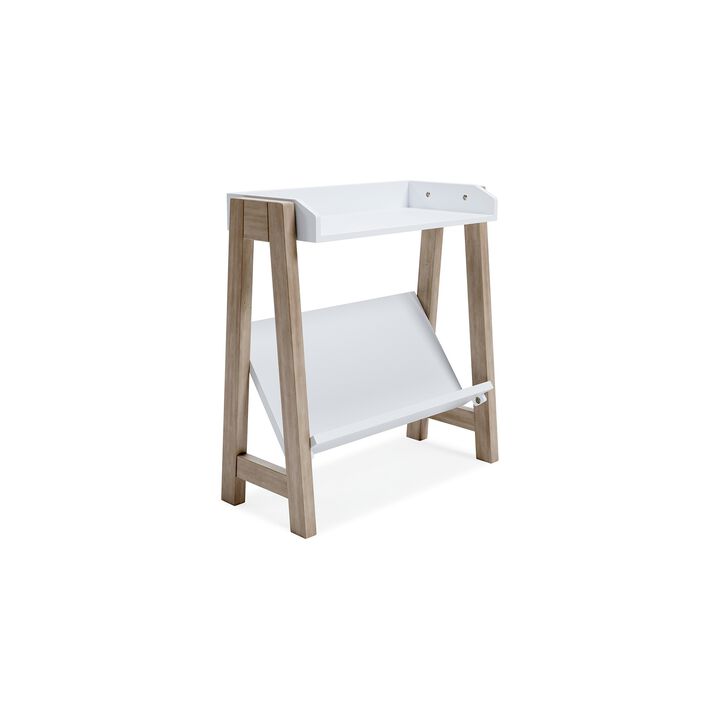 Arid Bookshelf Side Table, 29 Inch, Gallery Rail, Light Brown, White - Benzara