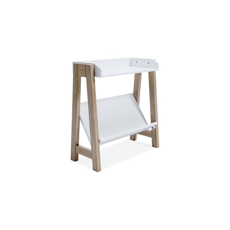 Arid Bookshelf Side Table, 29 Inch, Gallery Rail, Light Brown, White - Benzara