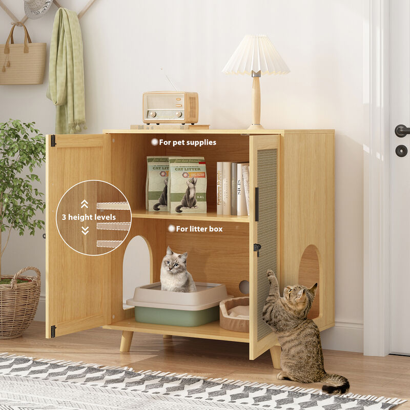 Cat Litter Box Enclosure with Lock Sisal Door, Modern Hidden Litter Box Furniture Cat Washroom Storage for Living Room