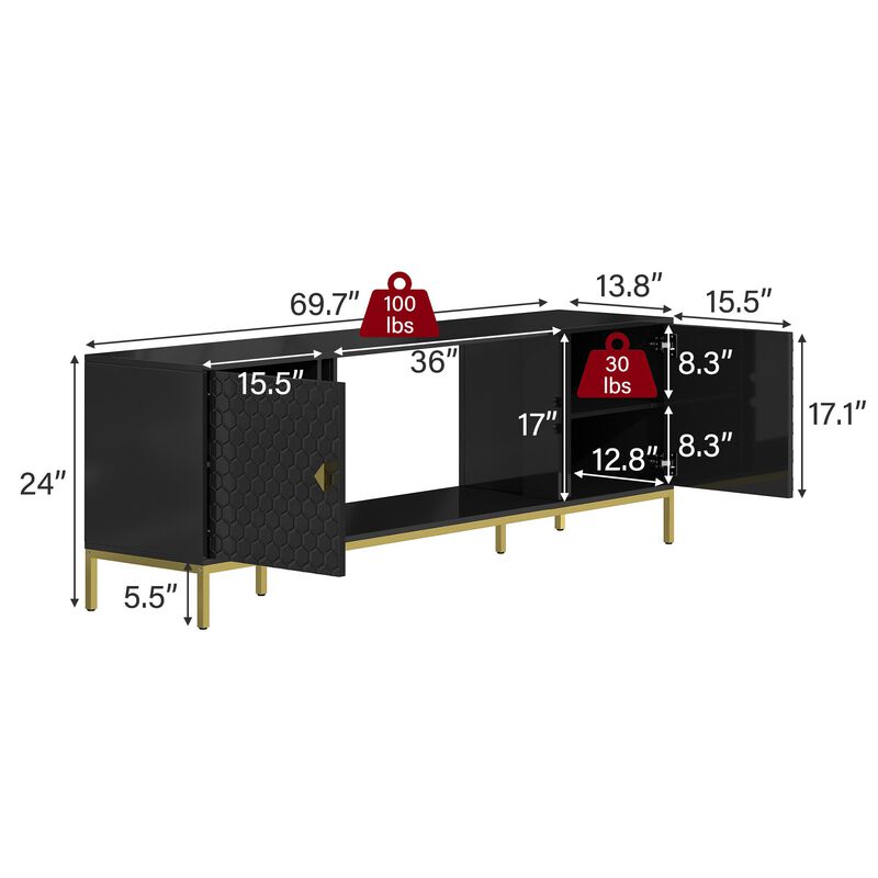 Mondawe 70 Inch Modern Television Station,Media Television Station With Large Storage Space