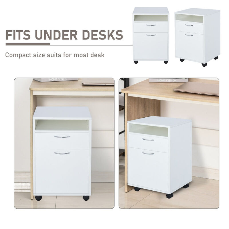 White Portable Storage: File Organizer with Drawer and Castors for Office