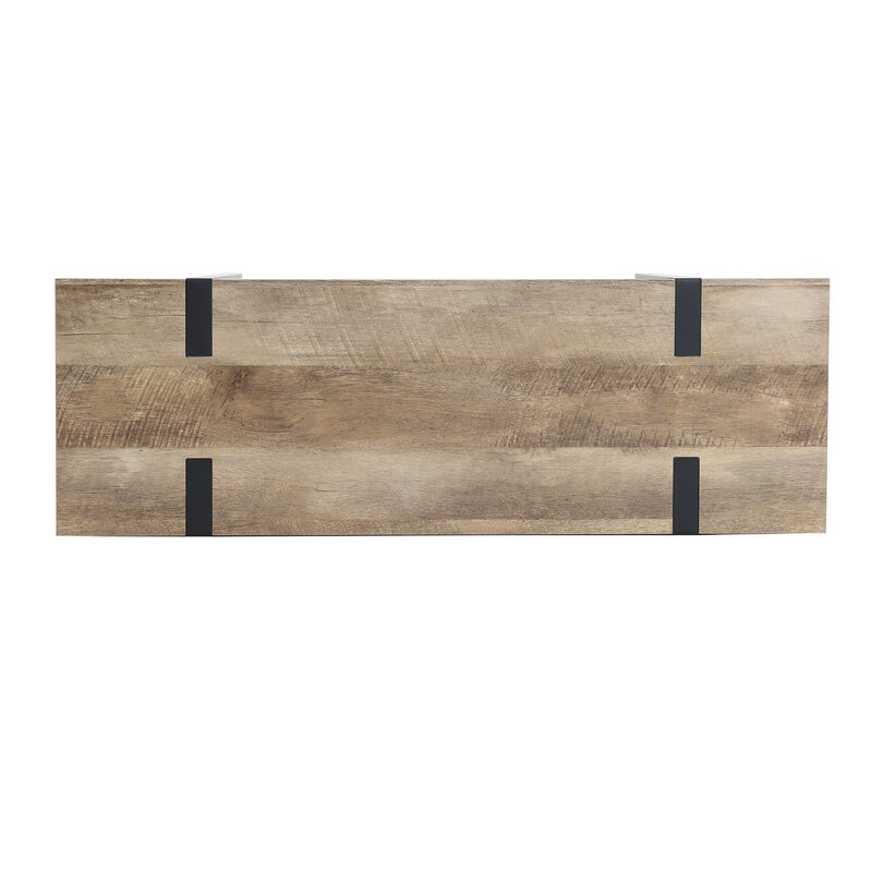 LuxenHome Oak Finish MDF Wood Black Metal Console Entry Table