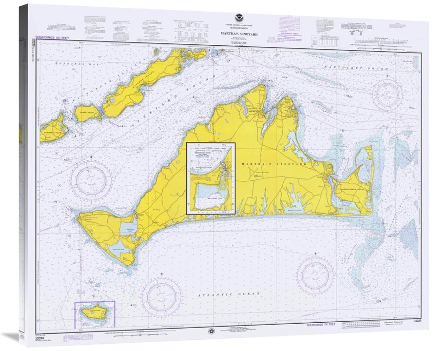 Nautical Chart - Marthas Vineyard ca. 1975-Canvas Art-40x32.8