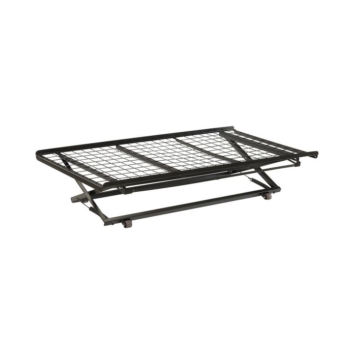 Pop Up Trundle Bed, Rolling Wheels, Easily Adjustable Height, Black Finish - Benzara