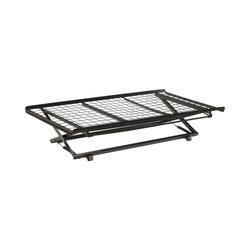 Pop Up Trundle Bed, Rolling Wheels, Easily Adjustable Height, Black Finish - Benzara