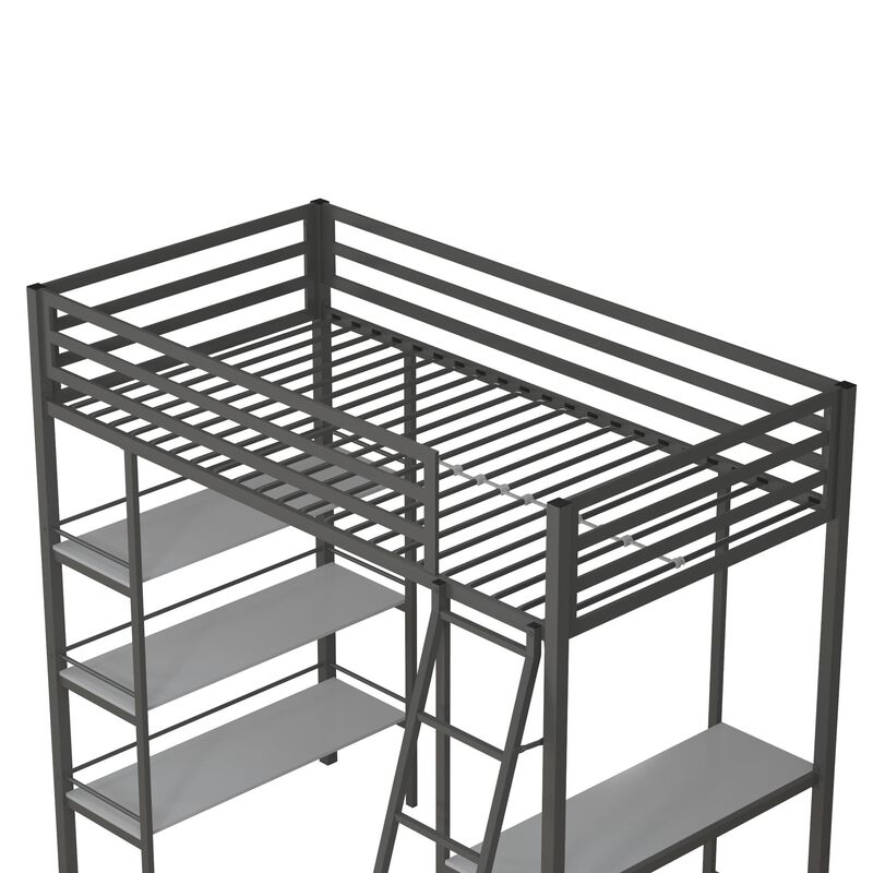 Nova Metal Loft Bed with Desk and Storage Shelves, Graphite Gray
