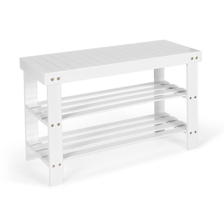 Hivvago 3-Tier Bamboo Shoe Bench Holds up to 6 Pairs for Entry