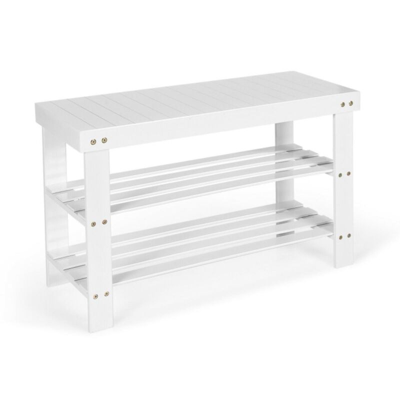 Hivvago 3-Tier Bamboo Shoe Bench Holds up to 6 Pairs for Entry