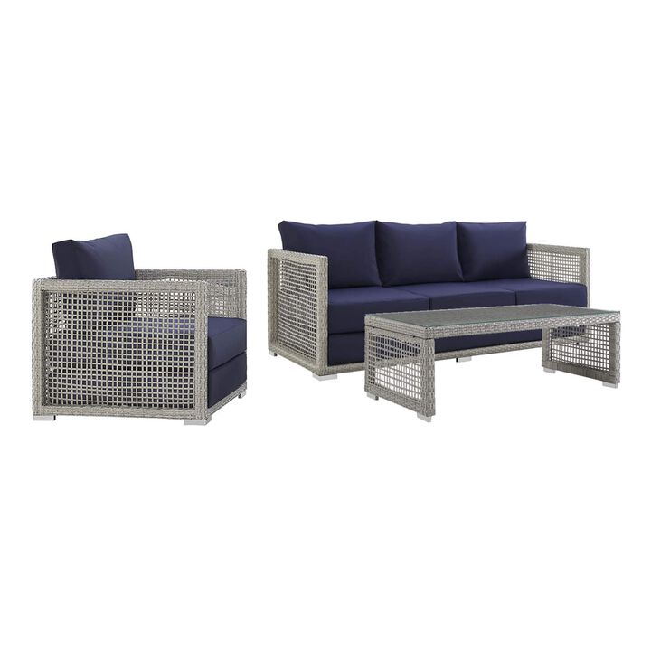 Aura 3 Piece Outdoor Patio Wicker Rattan Set - Gray Navy