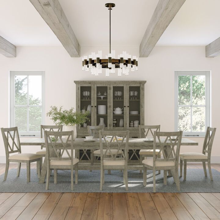 Jofran Telluride Nine Piece Rustic Farmhouse Solid Wood 127 Extendable Dining Set