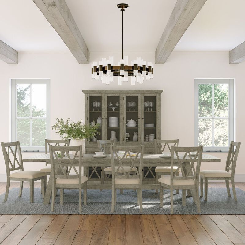 Jofran Telluride Nine Piece Rustic Farmhouse Solid Wood 127 Extendable Dining Set