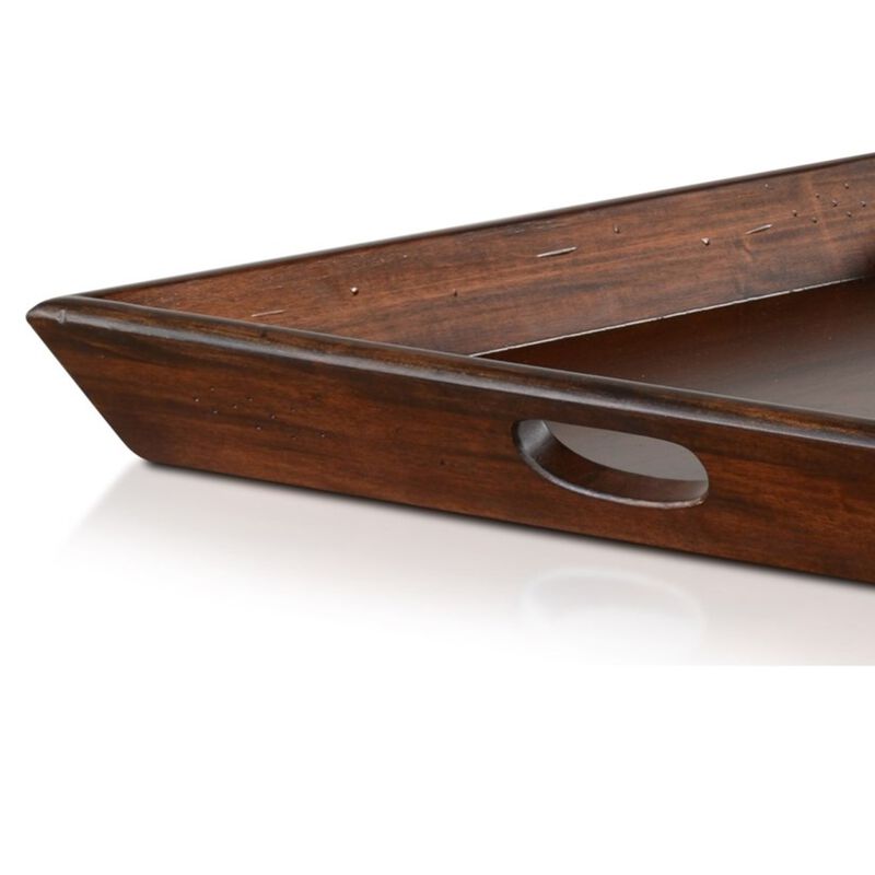 Odel Decorative Serving Tray, 27x27 Square Dark Brown Mahogany Wood - Benzara