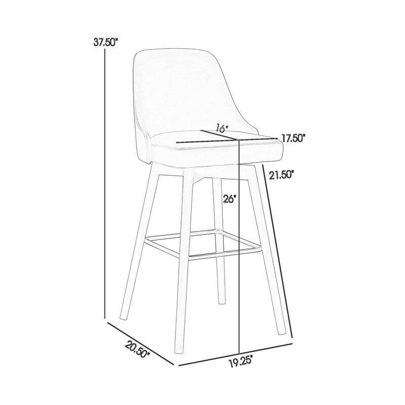 Sean 26 Inch Counter Stool Chair, Swivel, Parson, Gray Faux Leather, Brown - Benzara