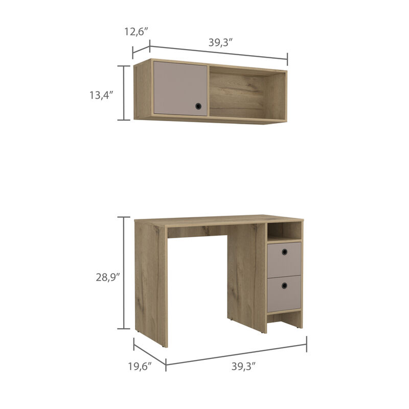 Eugene 2-Shelf 3-Drawer 2-Piece Office Set Light Oak And Taupe